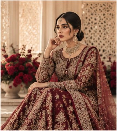 Deep red bridal lehenga
