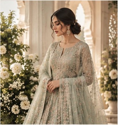 Mint embellished bridal gown