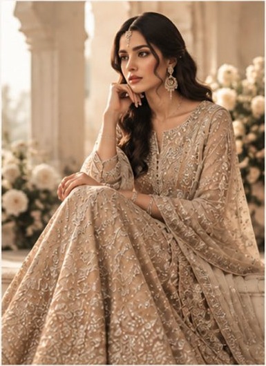 Gold embroidered bridal outfit