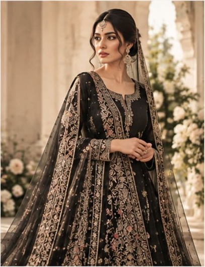 Black and gold bridal ensemble