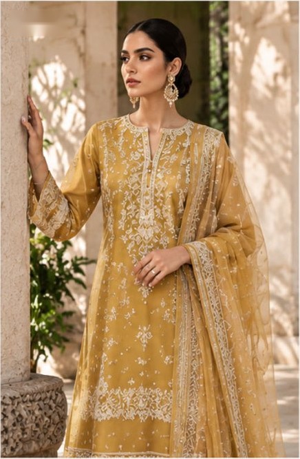 Rosale Crown mustard embroidered suit