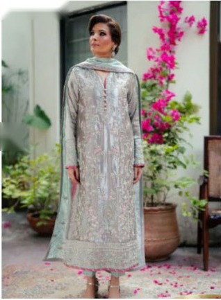 Resham silver embellished suit