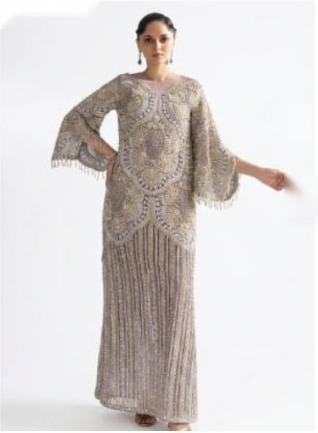 Nuru taupe beaded kaftan